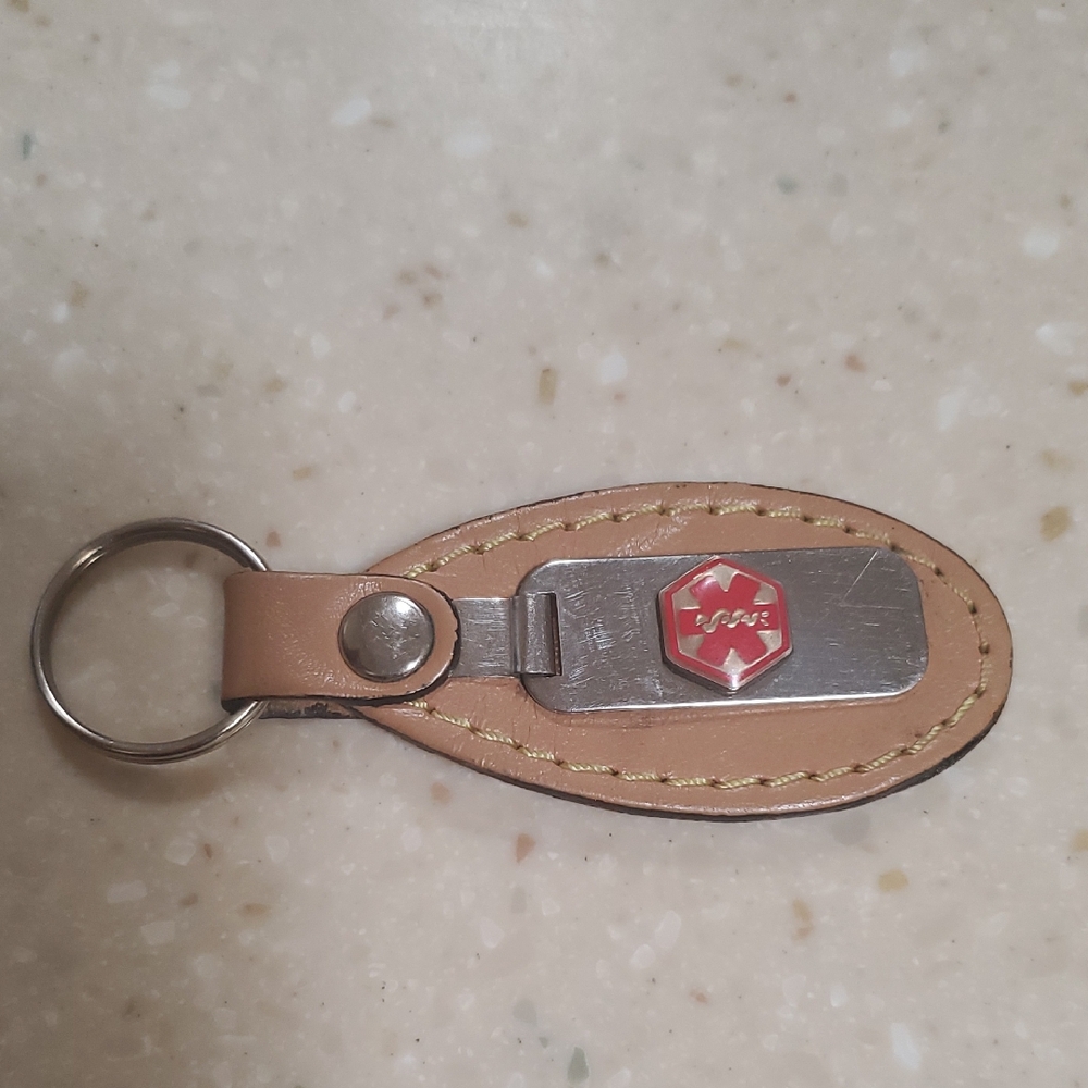 Tan Leather Keychain with Silver Accent
